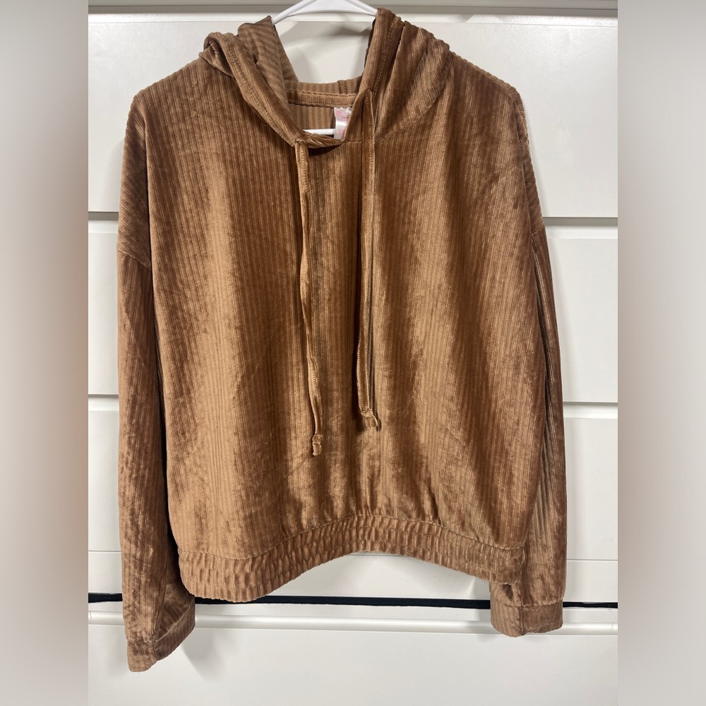 NET Tan Cropped V-Neck Sweatshirt
